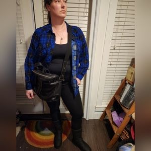 Torrid cobalt and black button up